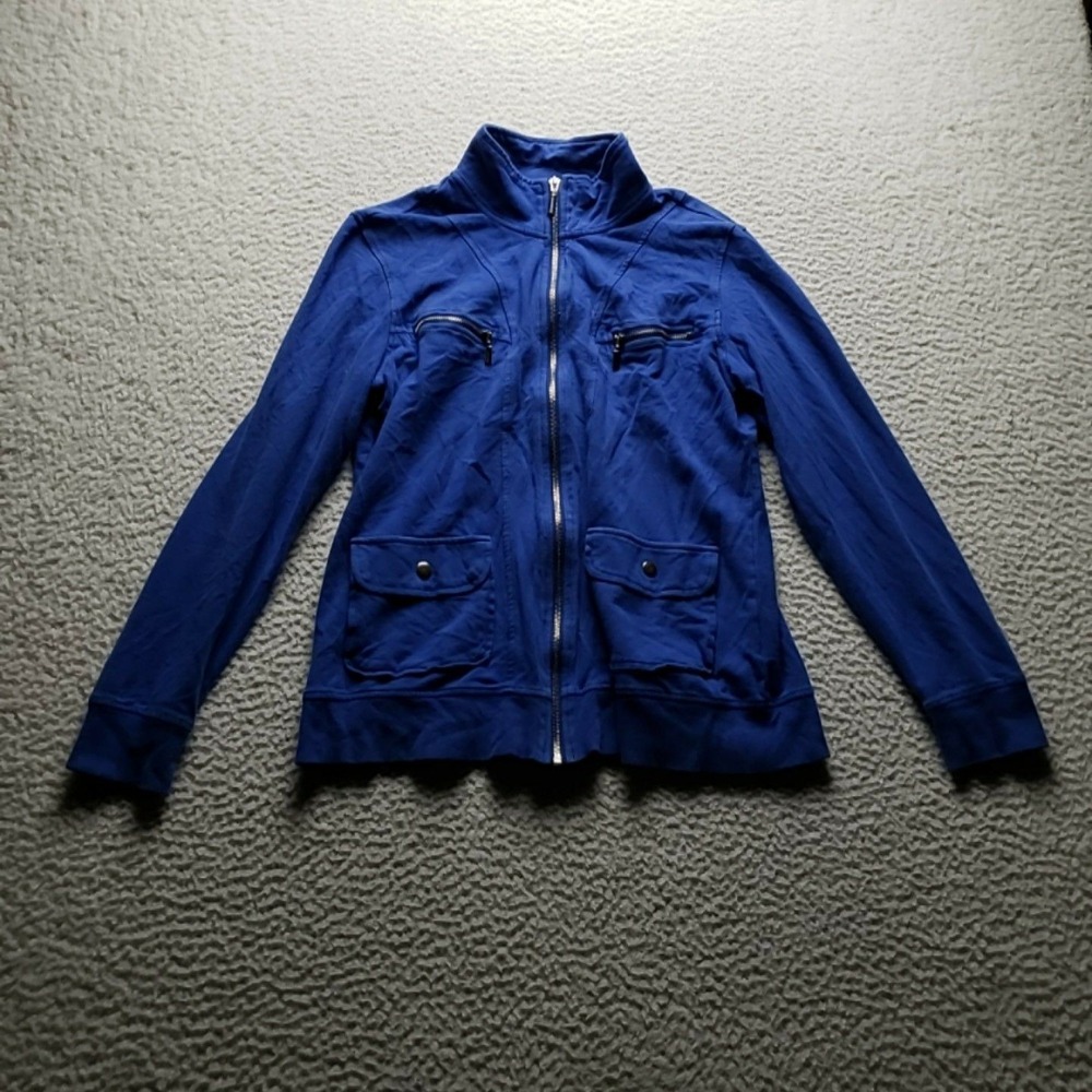 Style & Co Sport Jacket Womens Medium Blue Track Full Zip French Terry Pockets